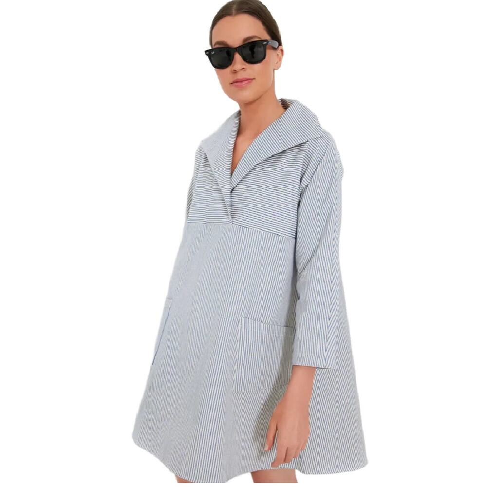 TUCKERNUCK Sloane Mini Swing Dress XS French Blue Stripe Summer Resort Preppy